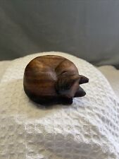 Vintage Cat Sleeping Figurine Solid Wood Hand Carved Siamese Kitty Cat Lover picture