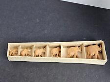 Vintage Set of Six Miniature Wood Carved Elephant Figures Descending Size w Box picture