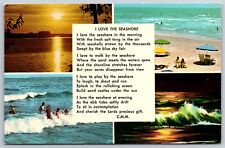 I Love The Seashore Ocean Kids Playing Poem VTG Unposted Chrome Postcard picture