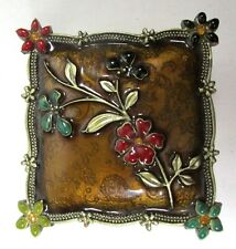 Beautiful Enameled Jeweled Floral Trinket Box With Gold Finish  picture