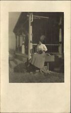 RPPC Woman waiting for her beau ~ Pa lookin' on ~ 1904-1918 photo postcard picture