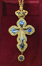 Orthodox Priest Pectoral Cross Goldplated Blue Stones picture