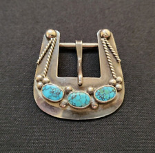 Vintage Navajo Sterling Silver Turquoise Belt Buckle picture