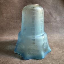 BLUE FROSTED GLASS ANTIQUE VICTORIAN ART NOUVEAU STANDARD LAMP LIGHT SHADE picture