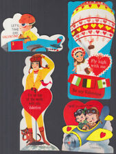 SIX different Valentine cards with aviation motifs 1920s-50s pilot, balloon &c picture