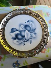 Vintage Round Porcelain plate/tray  Metal Work Germany  plums picture
