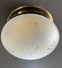 Vintage Mid Century Modern Ceiling Light Fixture Frosted Cut Etched Glass Globe picture
