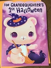 Hallmark Happy 1st First Halloween Granddaughter Sweet Bear Witch Card 8x5.5 picture