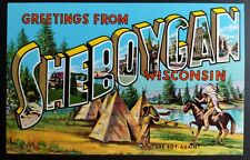 Greetings From Sheboygan Wisconsin Vintage Chrome Large Letter Postcard  picture