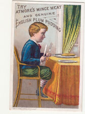 Atmore's Mince Meat English Plum Pudding Boy Table Knife Fork Vict Card c1880s picture