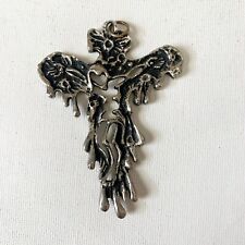 Vintage Crucifix Pendant Italy Silver Tone Modernist Brutalist Mid Century picture