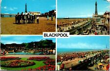 Blackpool Multiview Flowers Beach Old Car Promenade Stanley Park Donkey Postcard picture