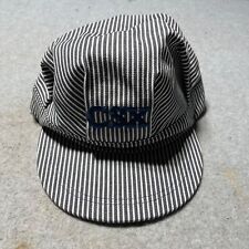 Vintage CSX Snapback Train Conductor Hat Cap Denim USA Made Helinger Striped picture