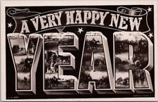 Vintage 1900s HAPPY NEW YEAR Large Letter Postcard Multi-View / RPPC Real Photo picture