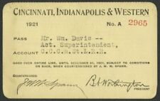 Annual pass - Cincinnati Indianapolis & Western RR 1921 #A2965 picture
