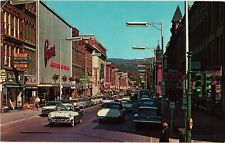 Oneonta New York Main Street Postcard 1950s Old Cars Chevy Ford Police Cop picture