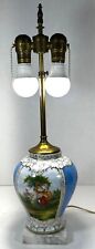 Vintage French Double Lamp Bronze Brass Porcelain Painted Victorian Sevres Style picture