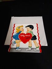 Vtg Die Cut Valentine Day Cute Boy & Girl Leaning On Heart Peek Thru 2Open Heart picture