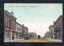 FORT RECOVERY OHIO DOWNTOWN STREET SCENE STORES DIRT ROAD POSTCARD COPY picture