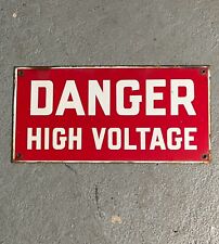 Vintage Red Porcelain Sign Danger High Vintage 14” X 7” Old Sign R picture