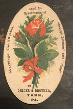 Antique - Victorian Trade Card- Crider & Brother-Marraige Certificates- York Pa. picture