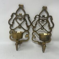 Vintage Brass Ornate Candle Stick Wall Sconces Made in India set of 2 picture