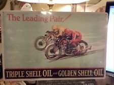The Leading Pair~Triple Shell & Golden Shell Oil~Vintage Motorcycles~Metal Sign~ picture