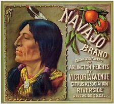 NAVAJO~ORIGINAL 1930s RIVERSIDE ORANGE FRUIT CRATE LABEL~NATIVE AMERICAN INDIAN picture