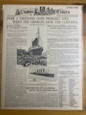VINTAGE NEWSPAPER HEADLINE ~WORLD WAR 1 GERMANS SINK LUSITANIA DISASTER WWI 1915 picture