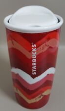 Starbucks Coffee Ceramic Travel Tumbler Mug Red Chevron Pattern 10 fl oz  2014 picture