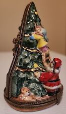 Retired Double Hinged Limoges Peint Main Porcelain and Gold Trimmed Santa & Elf picture