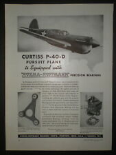 1941 CURTISS P-40-D PURSUIT PLANE WWII vtg NORMA HOFFMANN BEARINGS Trade ad picture