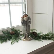 Primitive Whimsical Silver  Santa Claus Figure with Snowman 10.25