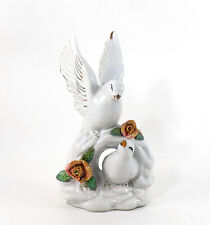 Porcelain Dove Love Birds Figurine White Gold Trim Rose Glitter Glossy Vintage picture