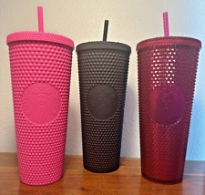 Starbucks Spiked 24 ounce Tumbler Set of 3 Black Matte Hot Pink Red Jeweled picture
