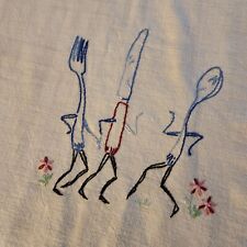 Embroidered Tablecloth Knife Spoon Fork Anthropomorphic Square 34x33in Whimsical picture