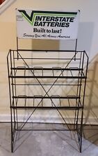 Vintage Interstate Battery Built To Last 2-Sided Sign & Metal Display Rack Stand picture