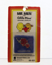 Vintage Mr. Men Little Miss Jewelry Necklace & Ring New NIP 1980 picture