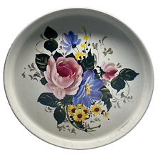 Vintage Enamel Serving Tray Multicolor Floral Pattern VTG Mid Century Modern picture