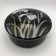 Yamaji Iris Trinket Jewelry Jar Dish Black Porcelain Cloisonné Style picture