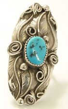 Allen Chee Navajo Running Bear Sterling Silver Large Turquoise Floral Ring Sz8.5 picture