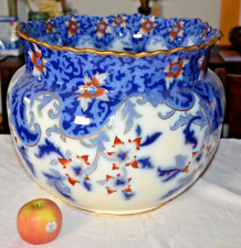 STUNNING Antique Art Nouveau GILDED  Flow Blue Pottery Jardiniere 17