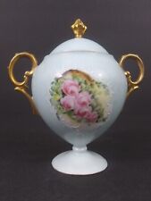 Vintage Hand Painted European Porcelain Round Footed Covered Sugar Bowl picture