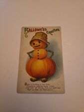 Postcard Halloween Pumpkin Man with Basket Hat Ellen Clapsaddle Antique  picture