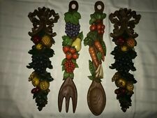 4 SYROCO 2971 1966 3D Fruit Motif Plaque Wall Hanging & 7455 A-B 1976 FORK SPOON picture
