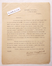 L.S. André Siegfried (1875-1959) Sociologist - Letter to Jacques Chardonne picture