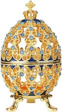 Faberge Egg Antique Gold Trinket Box Classic Hand-Painted Ornaments Jewelry Box picture
