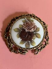 Vintage Victorian Roses Brooch Pin Pinback Gold Tone Estate Fashion Jewelry picture