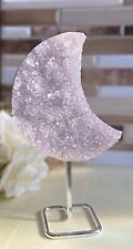 Large Lavender Druzy Amethyst Crescent Moon on Fixed Silver Stand Crystal Decor picture