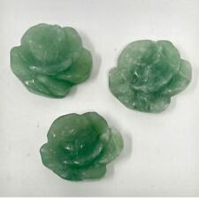 3 Pieces Green Aventurine Roses Crystal Carvings Each Approx 40g  2”x1.5” picture